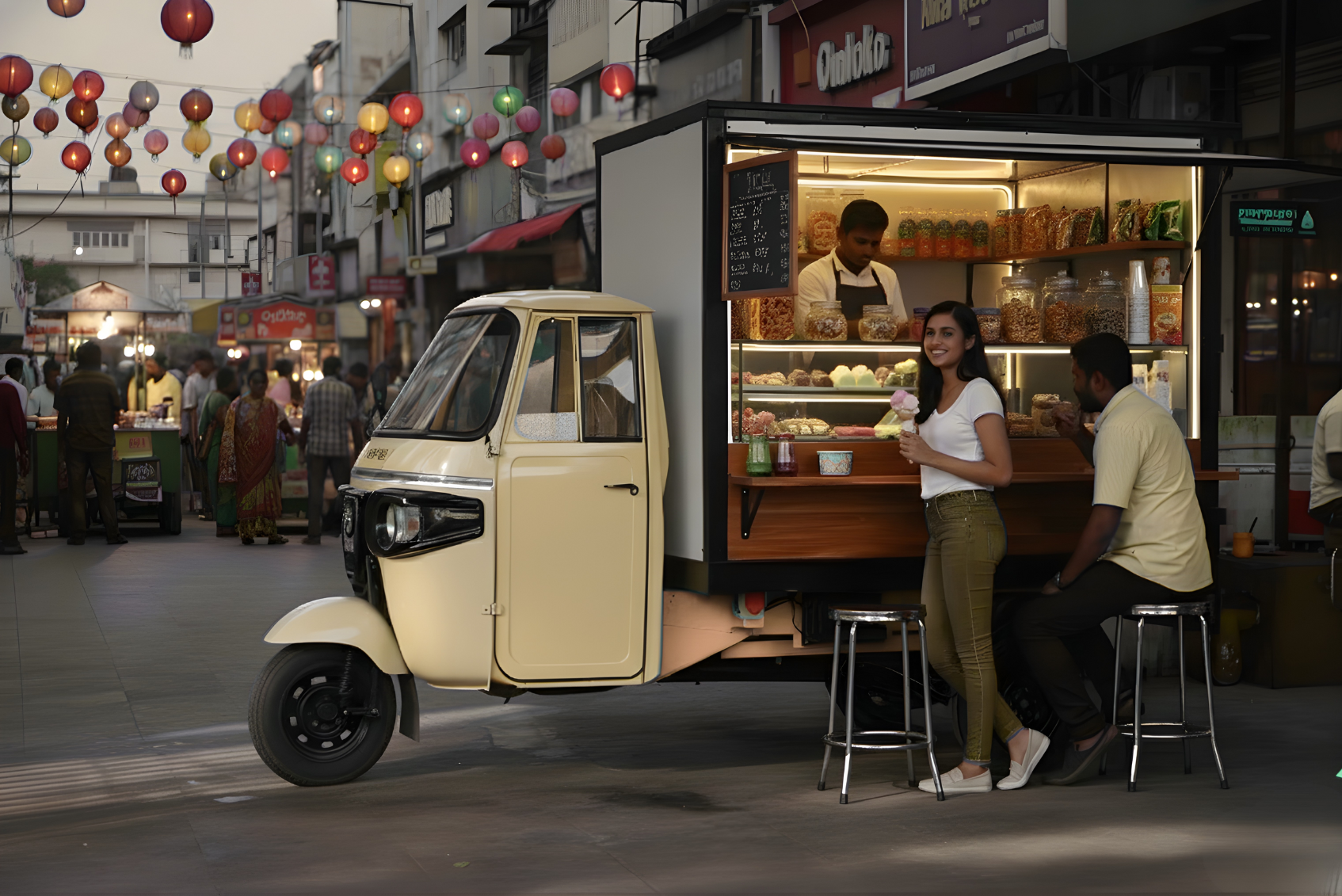 man wearing a black jacket, white shirt, blue jeans, and brown boots, playing a white electric guitar while sitting on an amp